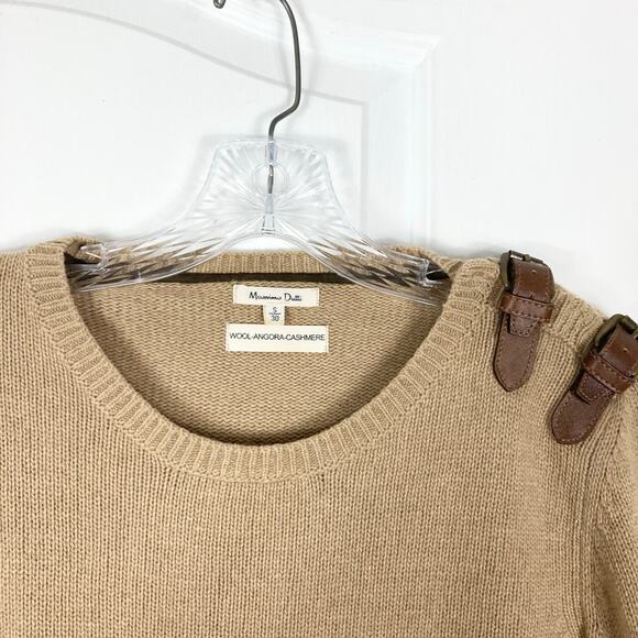 MASSIMO DUTTI Sweater S Cashmere Angora Wool Belt-Buckle-Shoulder Tan/Beige - Picture 4 of 12